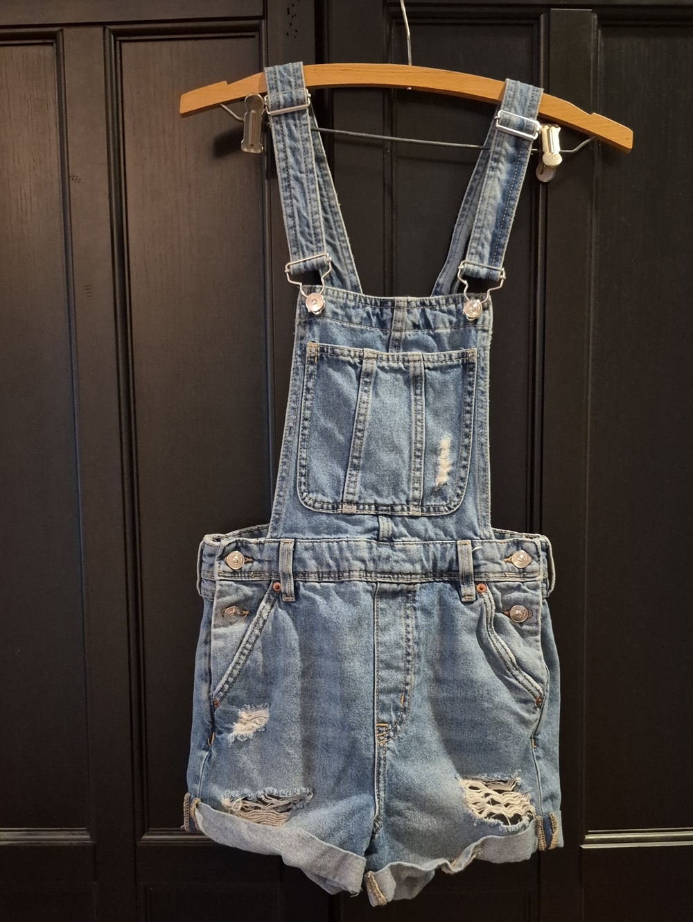 Divided Light Blue Distressed Denim Short Overalls